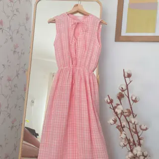 Kaksinkertainen harsokangas/musliini Double sided CHECKS MINI old rose