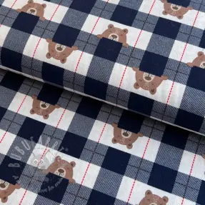 Puuvillakangas FLANNEL Bear check navy