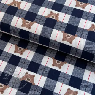 Puuvillakangas FLANNEL Bear check navy