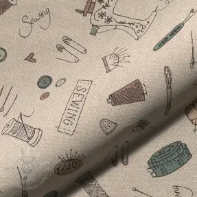 Sisustuskangas Linenlook Sewing Doodle Craft