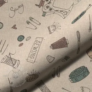 Sisustuskangas Linenlook Sewing Doodle Craft