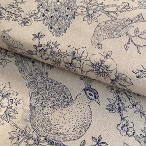 Sisustuskangas Linenlook Peacock Romance Scene