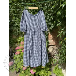 Kaksinkertainen harsokangas/musliini Double sided CHECKS MINI navy