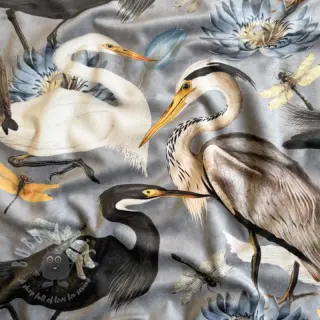 Sisustuskangas VELVET Heron bird steel grey