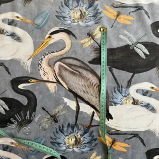 Sisustuskangas VELVET Heron bird steel grey
