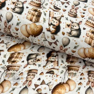 Kaksinkertainen harsokangas/musliini Cuties design D digital print