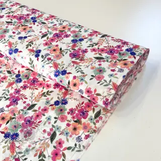 Viskoosi LUREX Tossed flowers white digital print
