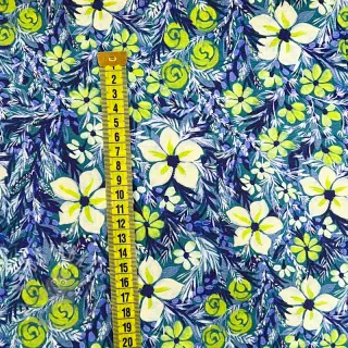 Viskoosi SATIN Blue flowers digital print