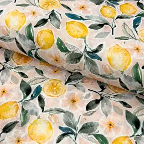 Kaksinkertainen harsokangas/musliini Fresh lemons digital print