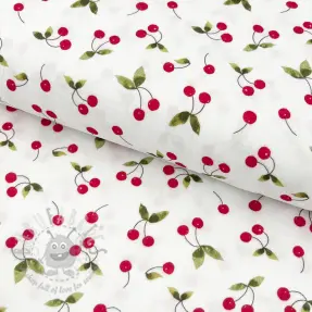 Kaksinkertainen harsokangas/musliini Cherries white digital print