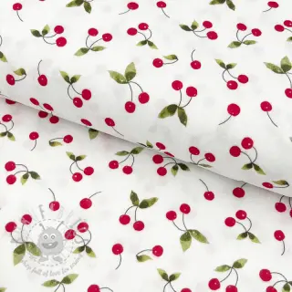 Kaksinkertainen harsokangas/musliini Cherries white digital print