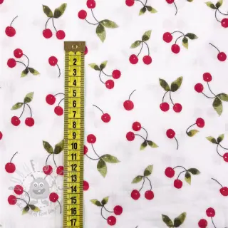 Kaksinkertainen harsokangas/musliini Cherries white digital print