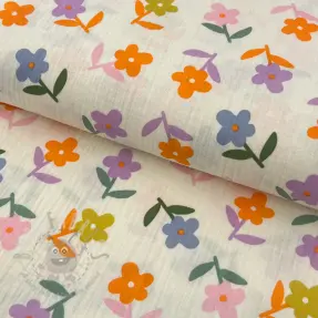 Kaksinkertainen harsokangas/musliini Retro flowie ecru