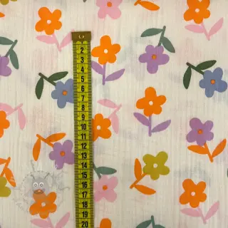 Kaksinkertainen harsokangas/musliini Retro flowie ecru