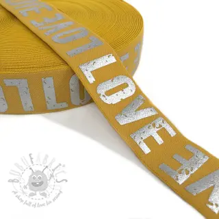 Sileä kuminauha 3,5 cm LOVE ochre
