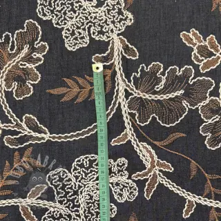 Puuvillakangas JEANS Embroidery leaves black