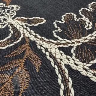 Puuvillakangas JEANS Embroidery leaves black