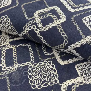 Puuvillakangas JEANS EMBROIDERY Square dark blue