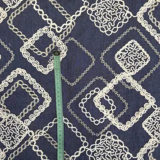 Bavlnená látka JEANS EMBROIDERY Square dark blue
