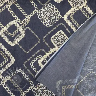 Puuvillakangas JEANS EMBROIDERY Square dark blue