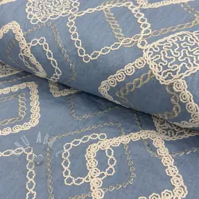 Puuvillakangas JEANS EMBROIDERY Square light blue