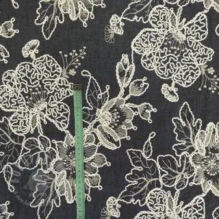 Puuvillakangas JEANS EMBROIDERY Bouquet black
