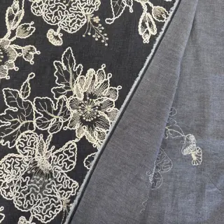 Puuvillakangas JEANS EMBROIDERY Bouquet black
