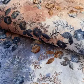 Puuvillakangas TIE DYE EMBROIDERY Poppy design I