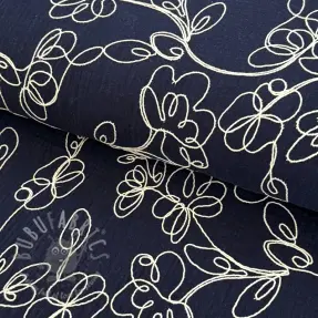 Kaksinkertainen harsokangas/musliini EMBROIDERY Climbing flowers navy