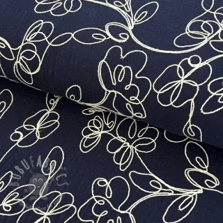 Kaksinkertainen harsokangas/musliini EMBROIDERY Climbing flowers navy