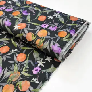 Viskoosi SATIN Leaves and oranges digital print