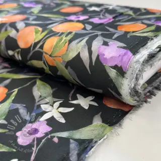 Viskoosi SATIN Leaves and oranges digital print