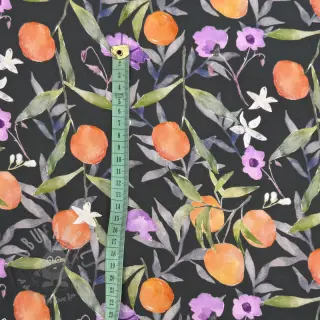 Viskoosi SATIN Leaves and oranges digital print