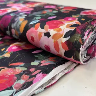 Viskoosi SATIN Night flowers black digital print