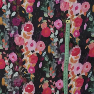 Viskoosi SATIN Night flowers black digital print