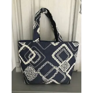 Bavlnená látka JEANS EMBROIDERY Square dark blue