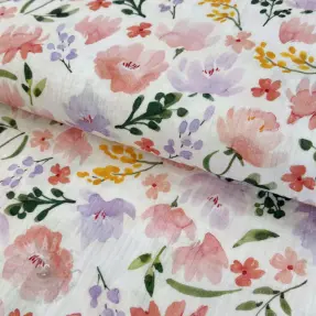 Kaksinkertainen harsokangas/musliini Big summer flowers digital print