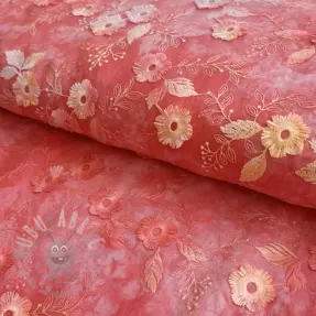 Puuvillakangas TIE DYE EMBROIDERY Poppy design K
