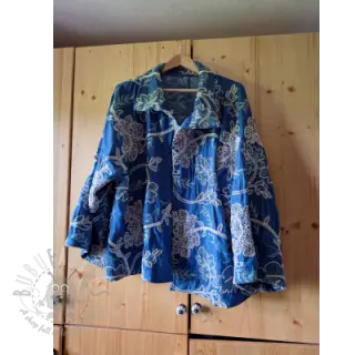 Puuvillakangas JEANS Embroidery leaves black