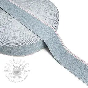 Sileä kuminauha 4 cm JEANS WHITE STRIPE light blue