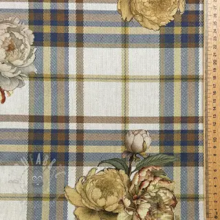 Sisustuskangas Linenlook Classic Peony Check digital print