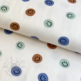 Puuvillakangas FLANNEL Happy faces off white green