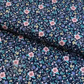 Puuvillakangas Flowers Tara navy design B digital print