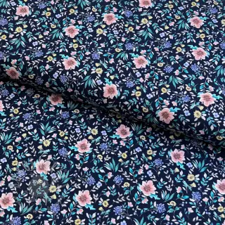 Puuvillakangas Flowers Tara navy design B digital print