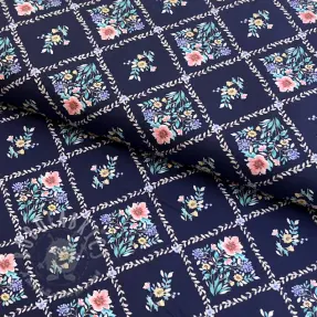 Puuvillakangas Flowers Tara navy design Ja digital print