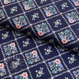 Puuvillakangas Flowers Tara navy design Ja digital print