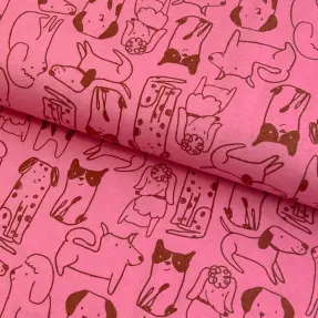 Bavlnená látka FLANNEL Dogs pink