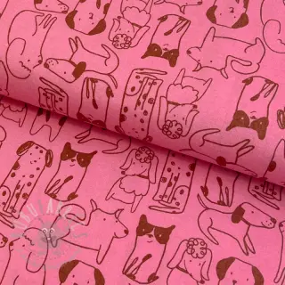 Puuvillakangas FLANNEL Dogs pink
