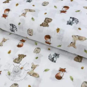 Kaksinkertainen harsokangas/musliini Forest animals white digital print
