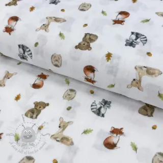 Kaksinkertainen harsokangas/musliini Forest animals white digital print